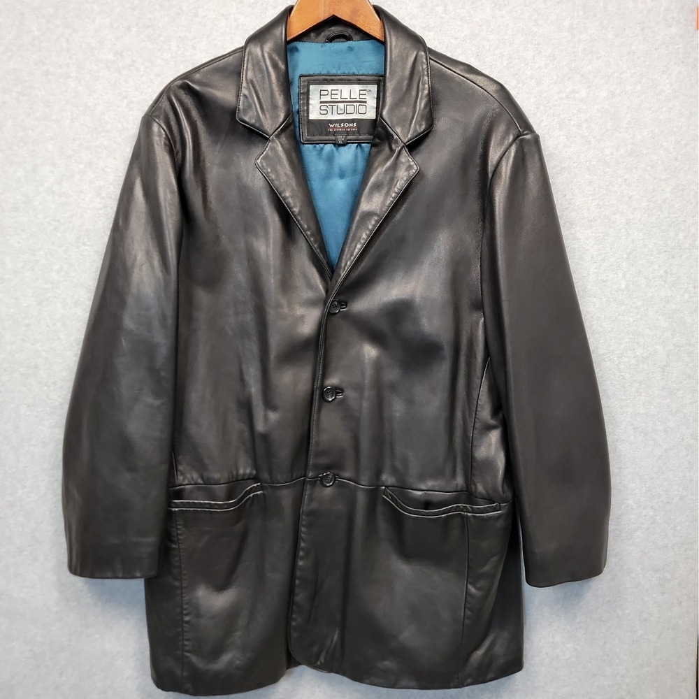 Vintage Wilsons Leather Jacket Black Pelle Studio Blazer Mens XL Car Coat